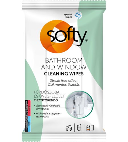 Softy Bathroom & Window fürdőszobai és üvegfelület tisztító kendő 40 lap